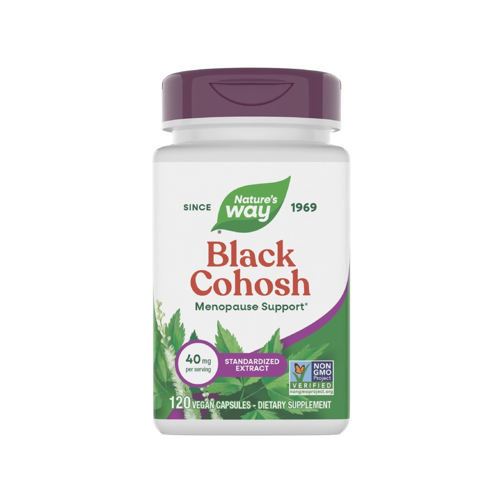 Nature's Way Premium Black Cohosh, Soutien à la ménopause pour les femmes*, 40 mg par portion, 120 capsules véganes
