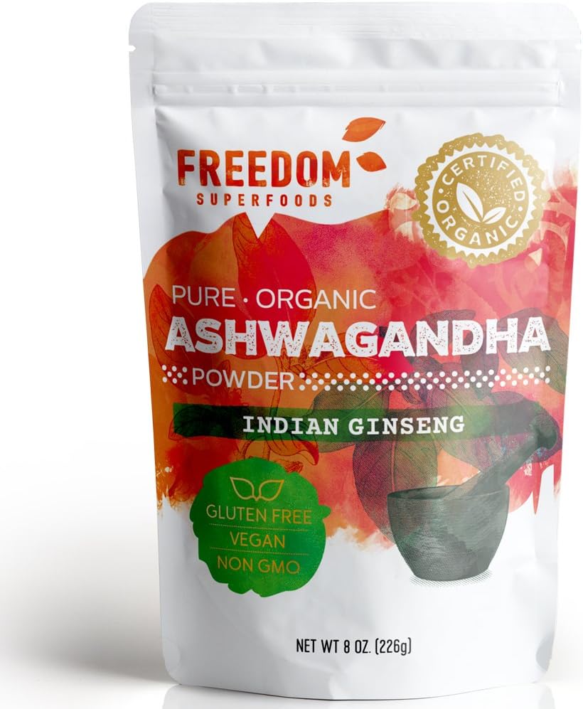 Organic Ashwagandha Root Powder Extract from India - A Potent Adaptogen & Premium Feel Good Veda Vitamin Supplement for Hair Growth and Height - Vegan and Gluten Free - 8oz