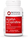 Protocol acétyl-L-Carnitine 500mg - Supplément énergétique, Nerve et soutien du cerveau - 100 capsules de veg