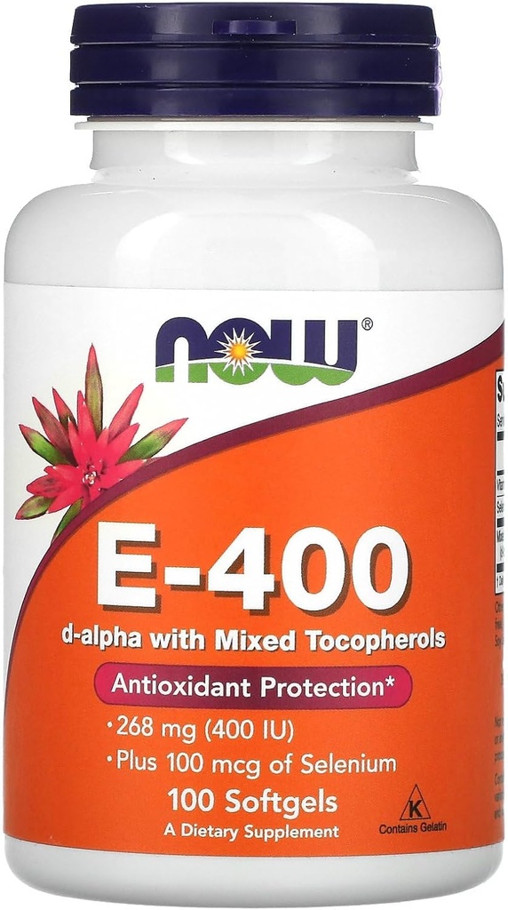 Maintenant, les aliments E-400 D-Alpha avec des tocophérols mélangés, 268 mg (400 UI), 100 Softgels