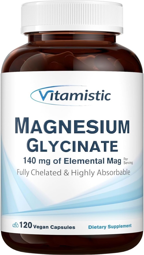 Glycinat de magnésium, chélaté, hautement biodisponible, entièrement réacté et non tamponné, doux sur l'estomac, 140 mg Magnésium élémentaire, pour le sommeil, os, non OGM, 120 bouchons végétaliens