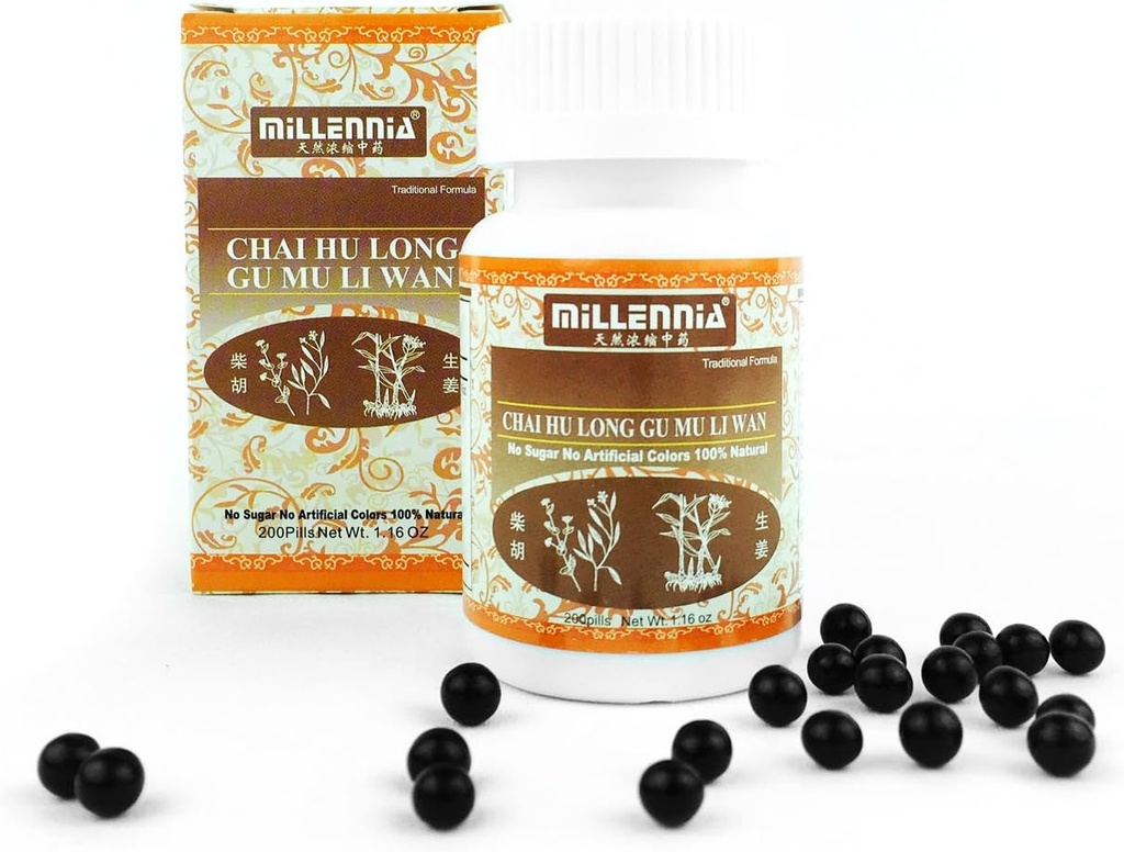 Millennia Herbal Supplement - Chai Hu Long Gu Mu Li Wan - 12 Bottle Pack (200 Pills/Bottle)