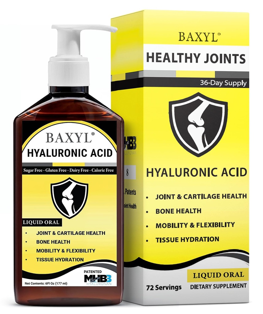 BAXYL® - Acide hyaluronique liquide pour supplément de soulagement des articulations (Vegan, sans gluten, sans OGM, MHB oral breveté3)