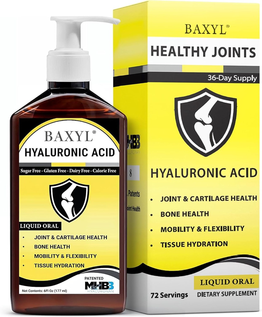 BAXYL® - Acide hyaluronique liquide pour supplément de soulagement des articulations (Vegan, sans gluten, sans OGM, MHB oral breveté3)