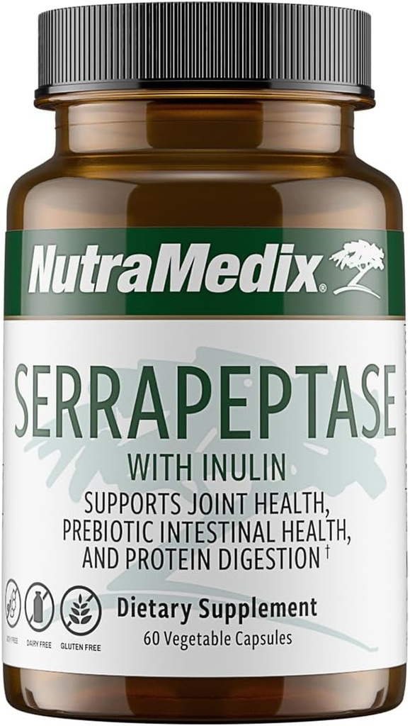 Nutramedix Serrapeptase Supplement - Proteolytic Enzymes for Digestion + Inulin - Made to Support Digestive Health Support - Gluten, Soy and Dairy-Free (60 Capsules)