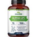 Zazzee Extra Strength Alpha GPC Choline, 700 mg par portion, 75 capsules véganes, 100% de qualité pharmaceutique pure, 100% végétarien, standardisé pour la puissance et la pureté, tout naturel et non-OGM