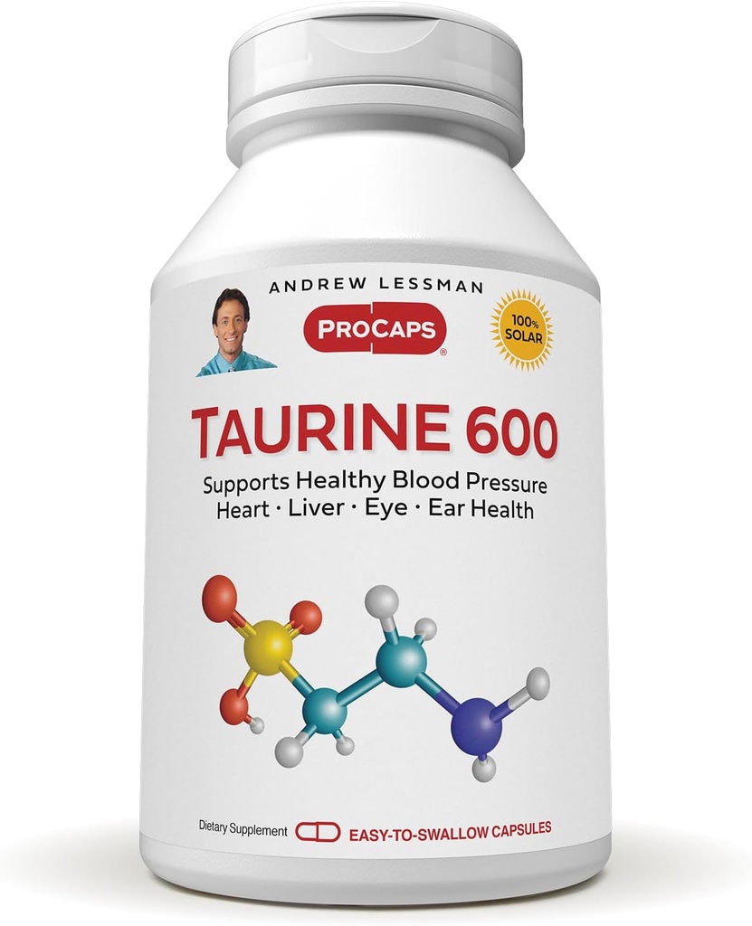 ANDREW MOINSMAN Taurine 600-60 Capsules - Soutient la santé de la pression artérielle, du coeur, du foie, des yeux et de l'oreille. Source pure et puissante de la taurine acide amino. Aucun additif