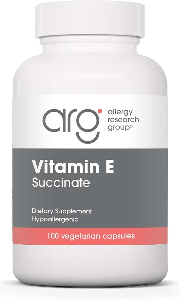 Groupe de recherche sur l'allergie Supplément au succinate de vitamine E - pour les hommes et les femmes, 400 UI D-Alpha-Tocophéryle, Antioxydant, Capsules végétariennes - 100 Compte