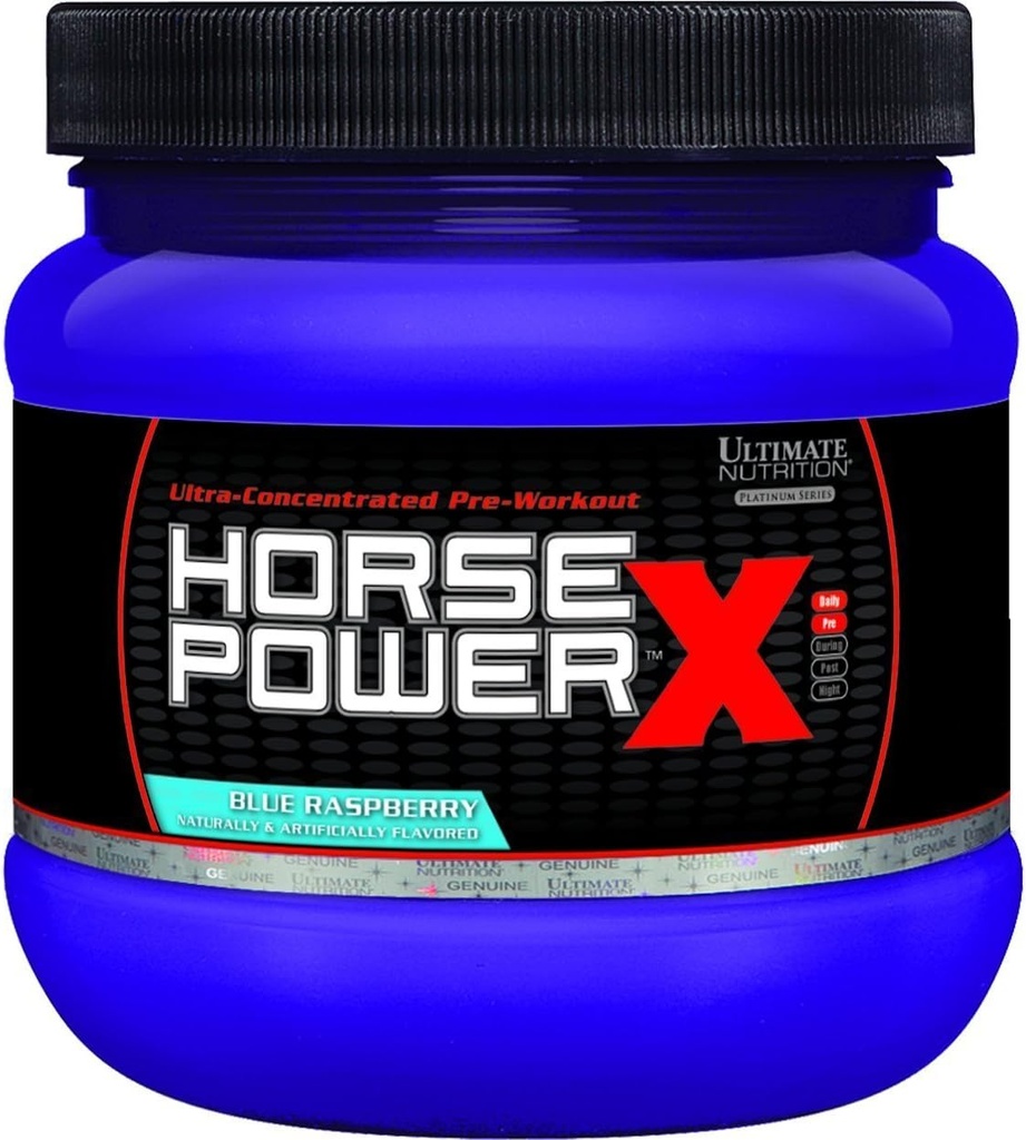 Ultimate Nutrition Horsepower X Supplément préentraînement avancé avec la créatine et la vitamine B12, 45 portions, framboise bleue