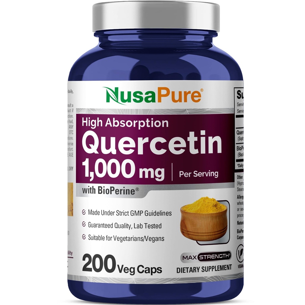 NusaPure Quercetin 1000mg - 200 Veggie Caps (non-OGM, végétalien, végétarien) Biopérine