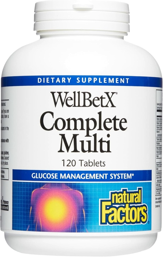WellBetX Complete Multi par facteurs naturels, soutient le métabolisme des glucides sains, 120 comprimés, 120 comprimés
