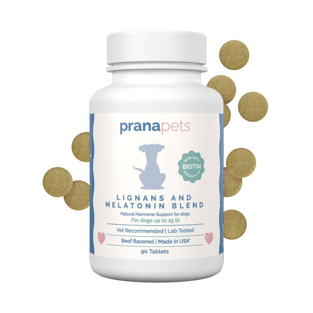 PranaAnimaux Lignans & Melatonine avec mélange de biotine aide naturellement à soulager les symptômes de Cushing de chiens jusqu'à 25 lb