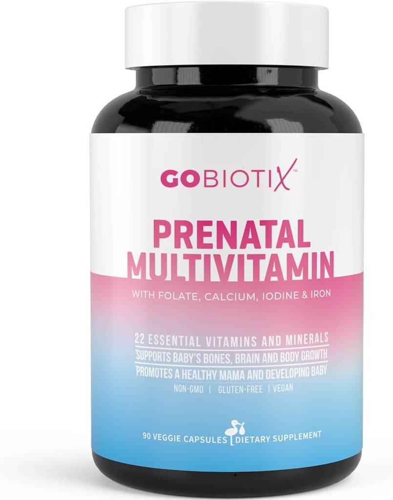 GOBIOTIX Prenatal Vitamins for Women - Multivitamins with Iron, Calcium, Vitamin D2, C, Zinc & Folic Acid for Pregnancy - Pre and Postpartum Essentials - Non-GMO - 90 Capsules