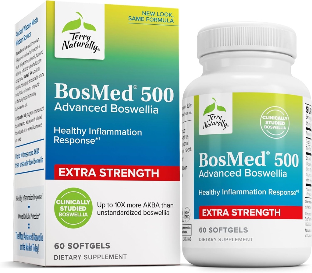 Terry Naturally BosMed 500 - Boswellia Serrata Extract Supplement - Dietary Supplement for Healthy Lung Support - Herbal Supplement Formula - 60 Softgels
