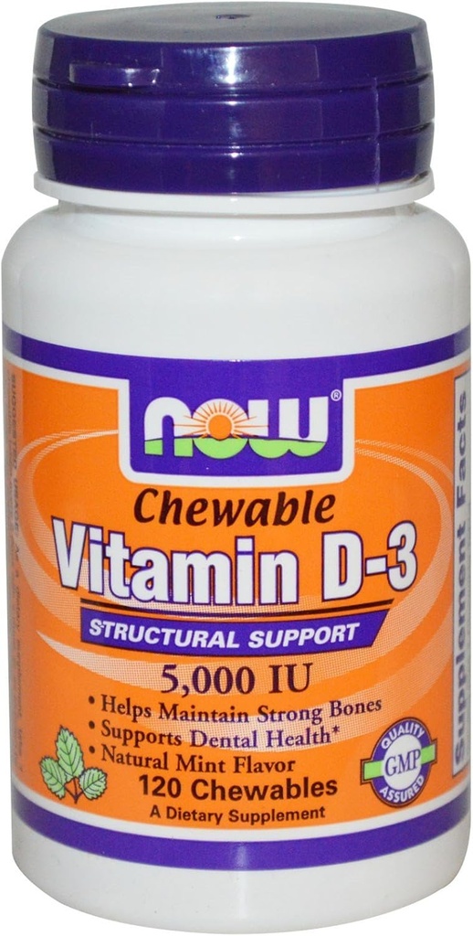 Maintenant Aliments Vitamine D-3, 5000 UI, saveur de menthe120 Chewables
