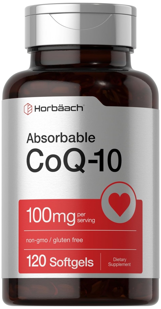 Horbäach CoQ10 100mg Softgels (en anglais seulement) 120 Comte (en anglais seulement) Supplément sans OGM et sans gluten