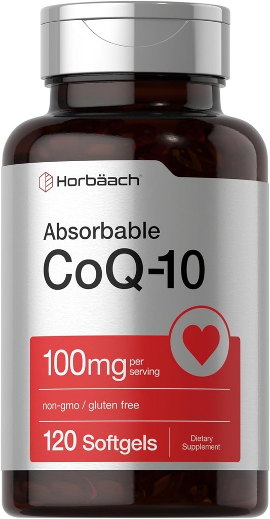 Horbäach CoQ10 100mg Softgels (en anglais seulement) 120 Comte (en anglais seulement) Supplément sans OGM et sans gluten