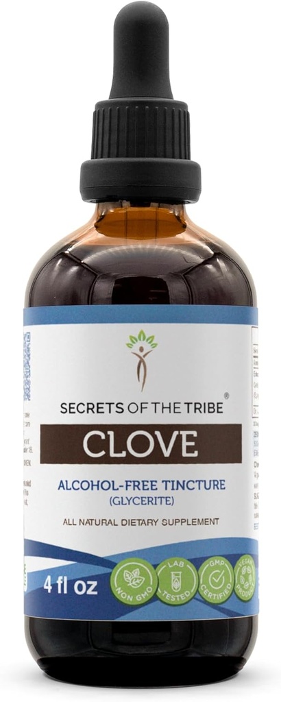 Secrets of the Tribe Clove Tincture Alcohol-Free Liquid Extract, Clove (Syzygium Aromaticum) Dried Flower Buds (4 FL OZ)