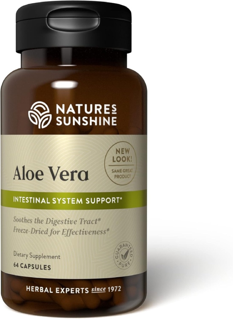 Nature's Sunshine Aloe Vera Freeze Dried, 64 Capsules | Soothes the Digestive Tract and Supplies Nutrients to the Intestinal Systems