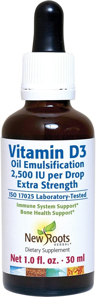 New Roots | Vitamin D 2500 IU Drops for Adults (30 ML), Fast Absorption, Effective Immune System Support Supplement