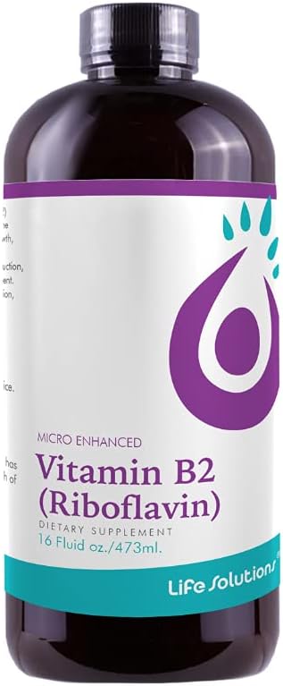 Solutions de vie Vitamine B2 - Supplément diététique liquide avec 50 mg de Riboflavine par portion - Très biodisponible, Pharmaciste formulé, Technologie rapide-sorbe pour l'absorption efficace des nutriments - 16 fl oz