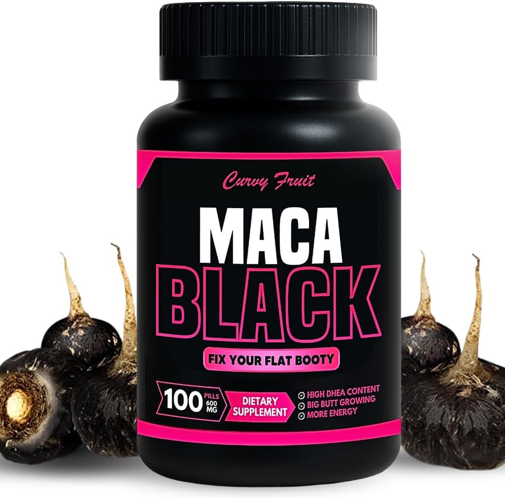 Pilules de racine de Maca noir véritable pour un gros cul croissant en peu de temps- 600 mg x 100 und (31 jours) par CurvyFruit