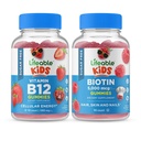Vitamine sans sucre biologique B12 Enfants + Fibres préciotiques Enfants, Gummies Bundle - Grande dégustation, supplément de vitamine, sans gluten, sans OGM, Gummy à croquer