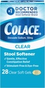 Colace Clear Stool Softener Soft Gel Capsules Constipation Relief 50mg Docusate Sodium Doctor Recommended 28ct