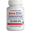 Serra-125k Extra Strength Serrapeptase 125 000 SPU, 90 capsules véganes, libération retardée, enzymes systémiques, soutient des sinus et un système immunitaire sain, non OGM et tout naturel
