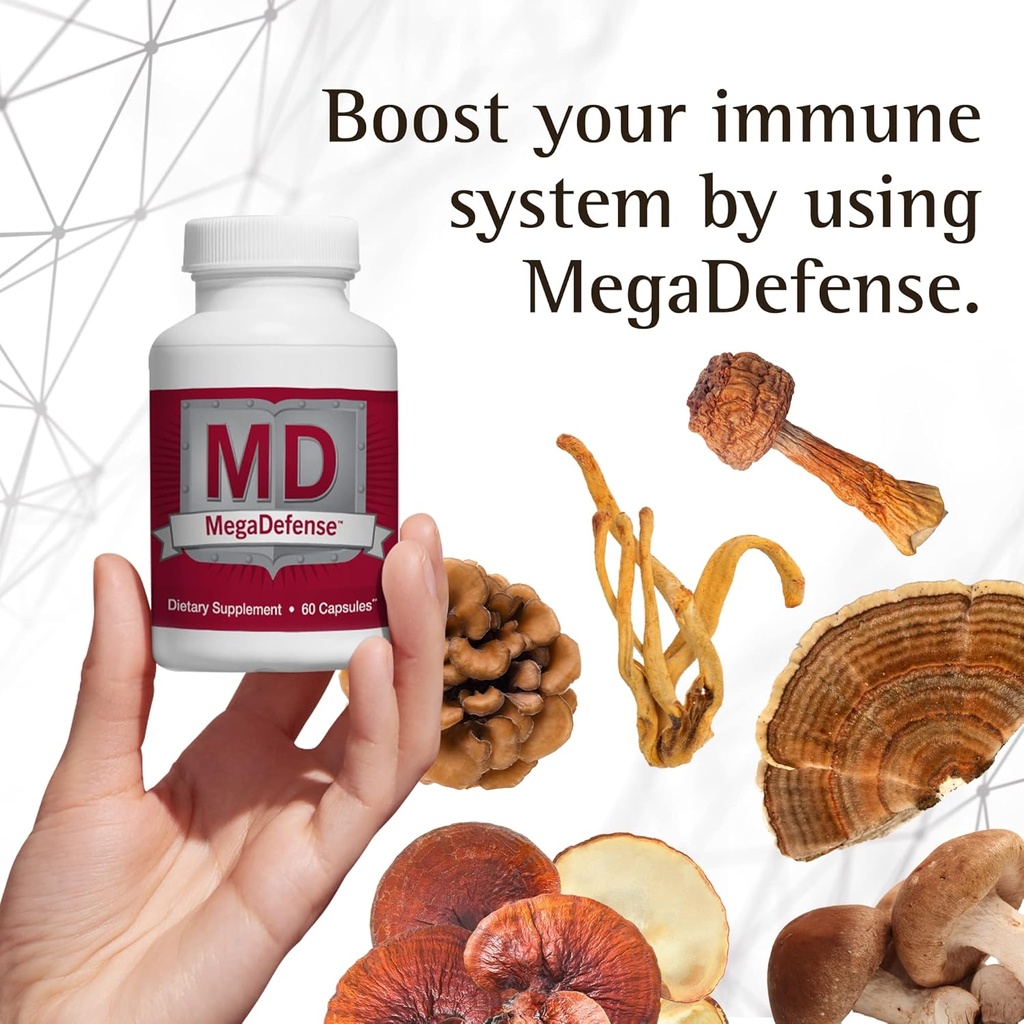 Waiora MegaDefense Capsules de champignons pour le bien-être quotidien, 6 Supplément de champignons: Reishi, Turkey Tail, Cordyceps, Maitake, Agaricus & Shiitake, Non-OGM (2 Bott / 60 Veggie Cap serv)
