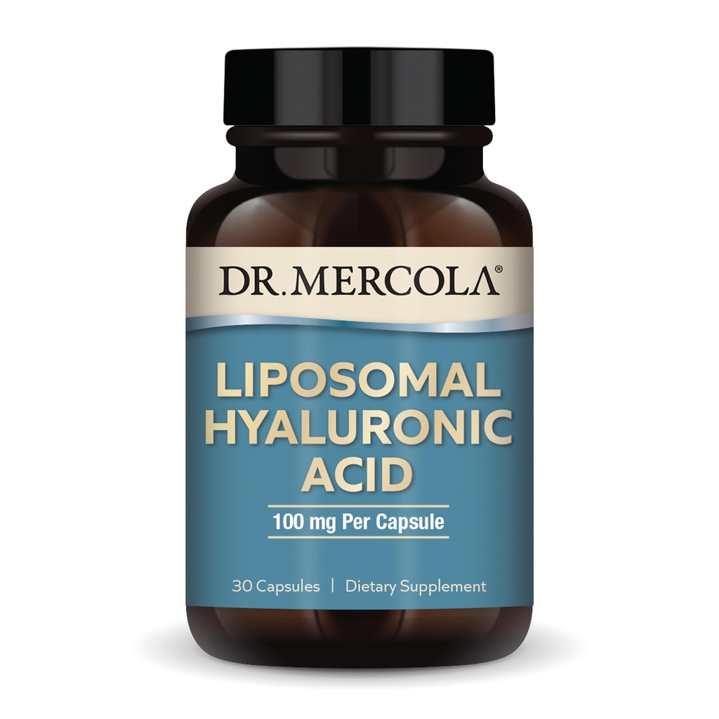 Dr Mercola Acide liposomique hyaluronique, 30 portions (30 gélules), 100 mg par gélule, supplément alimentaire, favorise l'apparence cutanée, non-OGM