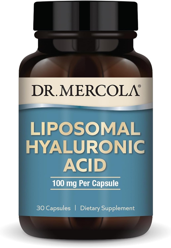 Dr Mercola Acide liposomique hyaluronique, 30 portions (30 gélules), 100 mg par gélule, supplément alimentaire, favorise l'apparence cutanée, non-OGM