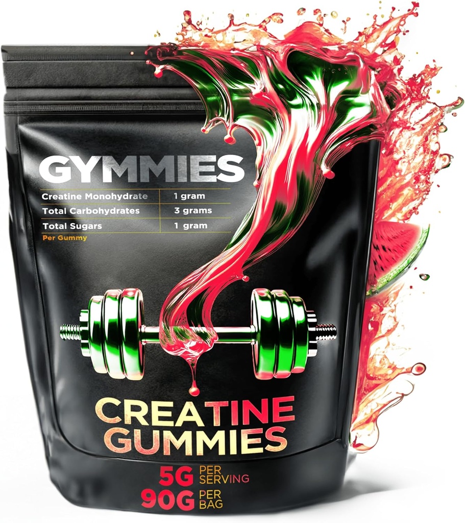 Gommies monohydratées de créatine - Croissance musculaire, performance, endurance - 5 grammes de créatine par portion - Vegan, non-OGM, sans gluten, fabriqués aux États-Unis - 90ct (90 comte, pastèque)