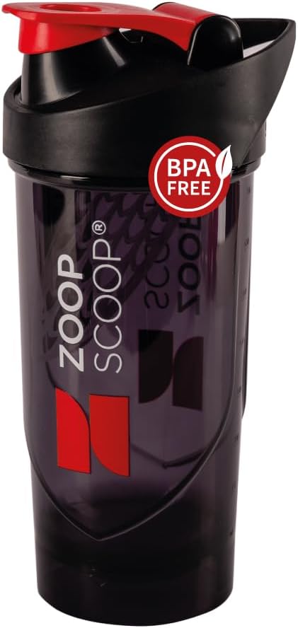 Bouteille de shaker protéinique - Noir Récipient en poudre de protéines portable avec fraise et lard étanche 700ml (25oz) - Facile à nettoyer - Sans BPA
