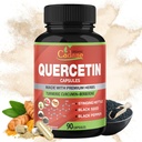 Capsules d'extraits biologiques de Cadane Quercetin, 90capsules, 3 mois d'approvisionnement avec Quercetin, Curcumine curcuma, Berbérine, Bouilloire, poudre de graines noires, poivre noir.