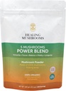5 Champignons Power Bland, poudre biologique avec Lions Mane, Reishi, Cordyceps, Turkey Tail, Chaga. 100 grammes