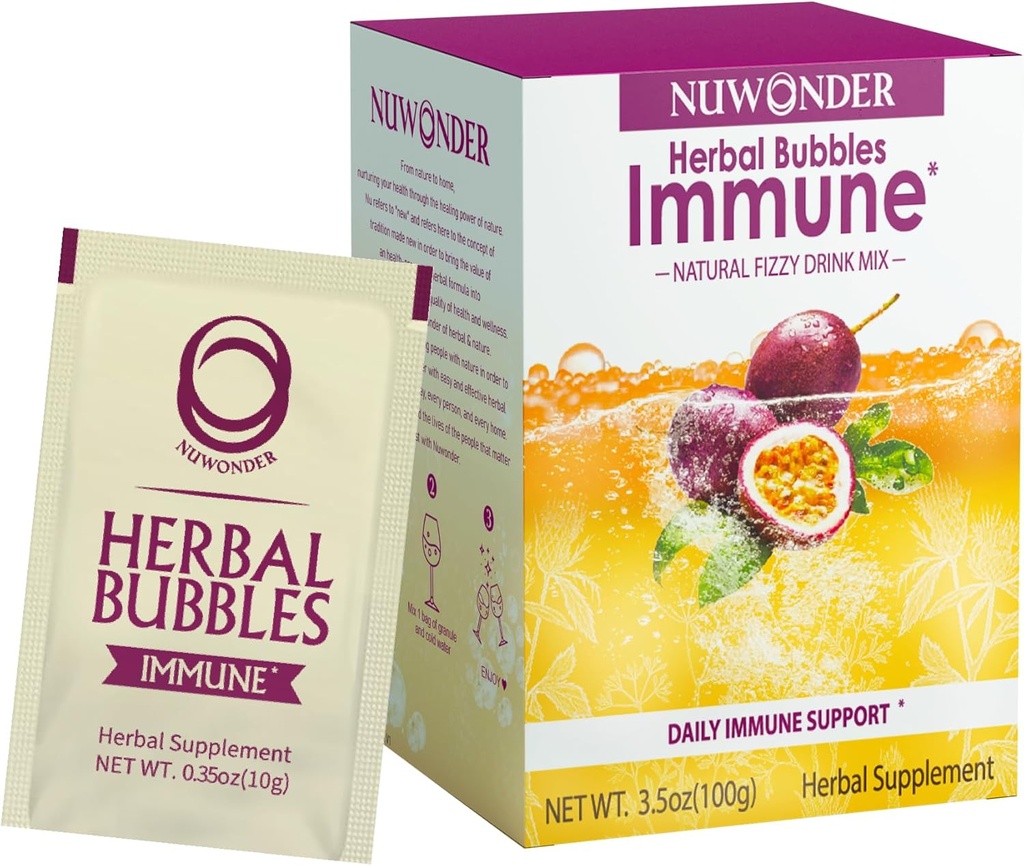 Immune Booster Fizzy Drink Mix Supplément à base de plantes fait avec Astragalus, Ginger, Jujube, Atractylodes, Fruits de la passion, Pas artificiel, 10packs (Extra 1 Sacs)