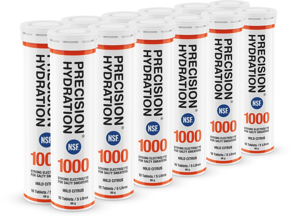 Comprimés électrolytes d'hydratation de précision - Comprimés d'hydratation effervescents multi-résistance - Combats Crampe - Basse calories, Sans gluten, Vegan/Végétarien Friendly (12 Tubes, 1000mg/L - Tube orange)
