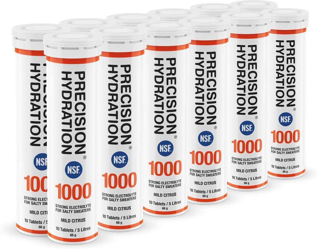 Precision Hydration Electrolyte Tablets - Multi Strength Effervescent Hydration Tablets - Combats Cramp - Low Calorie, Gluten Free, Vegan/Vegetarian Friendly (12 Tubes, 1000mg/L - Orange Tube)