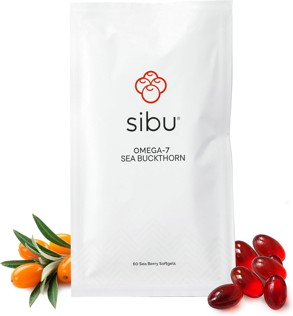 Sibu Sea Buckthorn Omega-7 Softgels Sachet de renouvellement de 30 jours – Supplément pour une peau, des cheveux, des ongles et une sécheresse sains