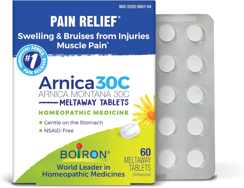 Boiron Arnica 30C Comprimés pour soulager la douleur de la douleur musculaire, douleur articulaire, gonflement de la blessure ou des ecchymoses - 60 Compte
