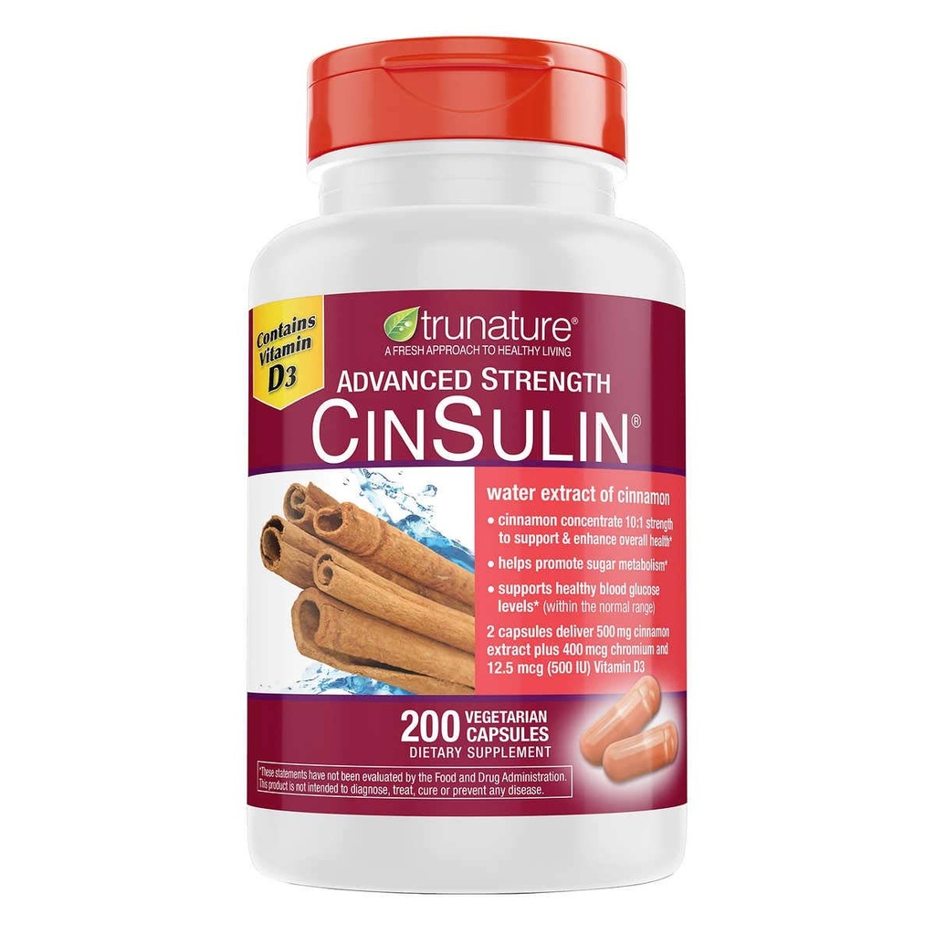 strunature Advanced Strength CinSulin 500mg., 200 Capsules végétariennes (2 Pack)