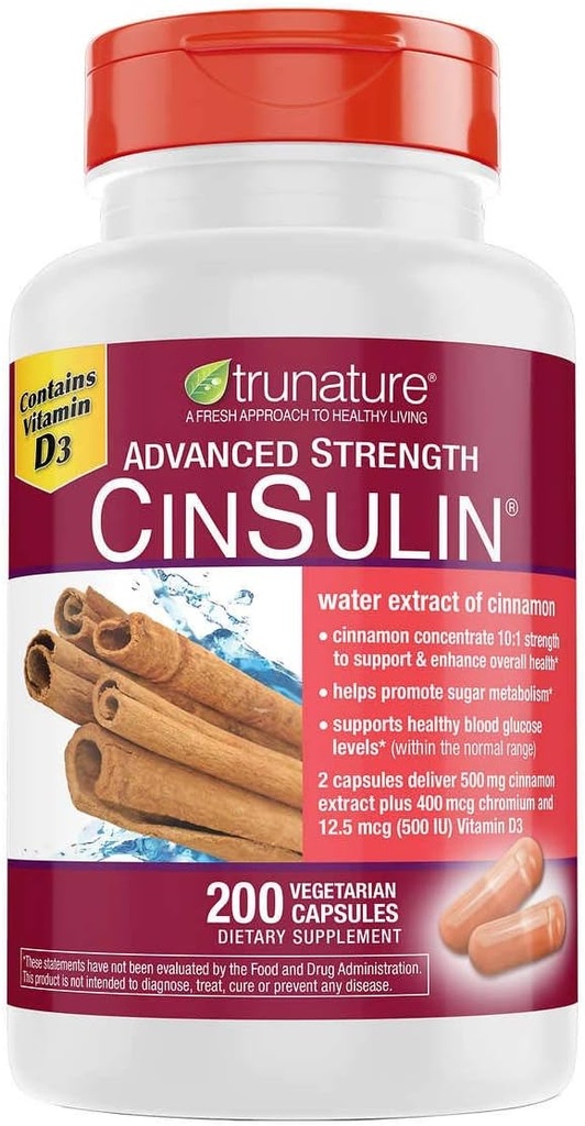 strunature Advanced Strength CinSulin 500mg., 200 Capsules végétariennes (2 Pack)