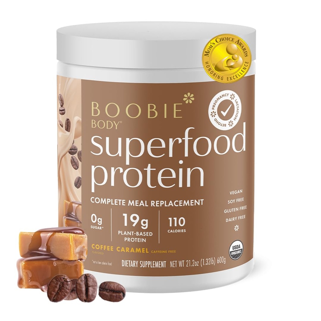 Boobie corps Superfood Protéines Grossesse et substitut de repas post-partum Shake, café Caramel Flavor.