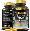 Supplément colostrum - Formule 10in1 - Combiner avec la L- glutamine, le curcuma, le poivre Cayenne, la pectine de pomme, les probiotiques, le gingembre et plus - Santé digestive, soutien immunitaire - 120 capsules