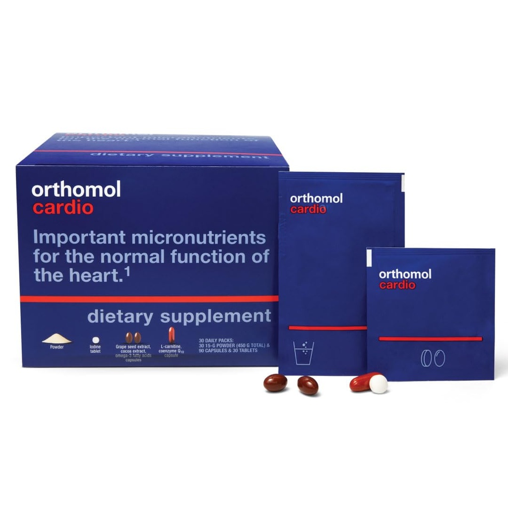 Cardio d'orthomole, Suppléments de santé cardiaque pour la circulation et le soutien vasculaire, Omega-3, Magnésium, Cocoa Polyphénols & Vitamines B, soutient la santé cardiovasculaire, 30 jours d'approvisionnement, poudre + comprimés+ Capsules