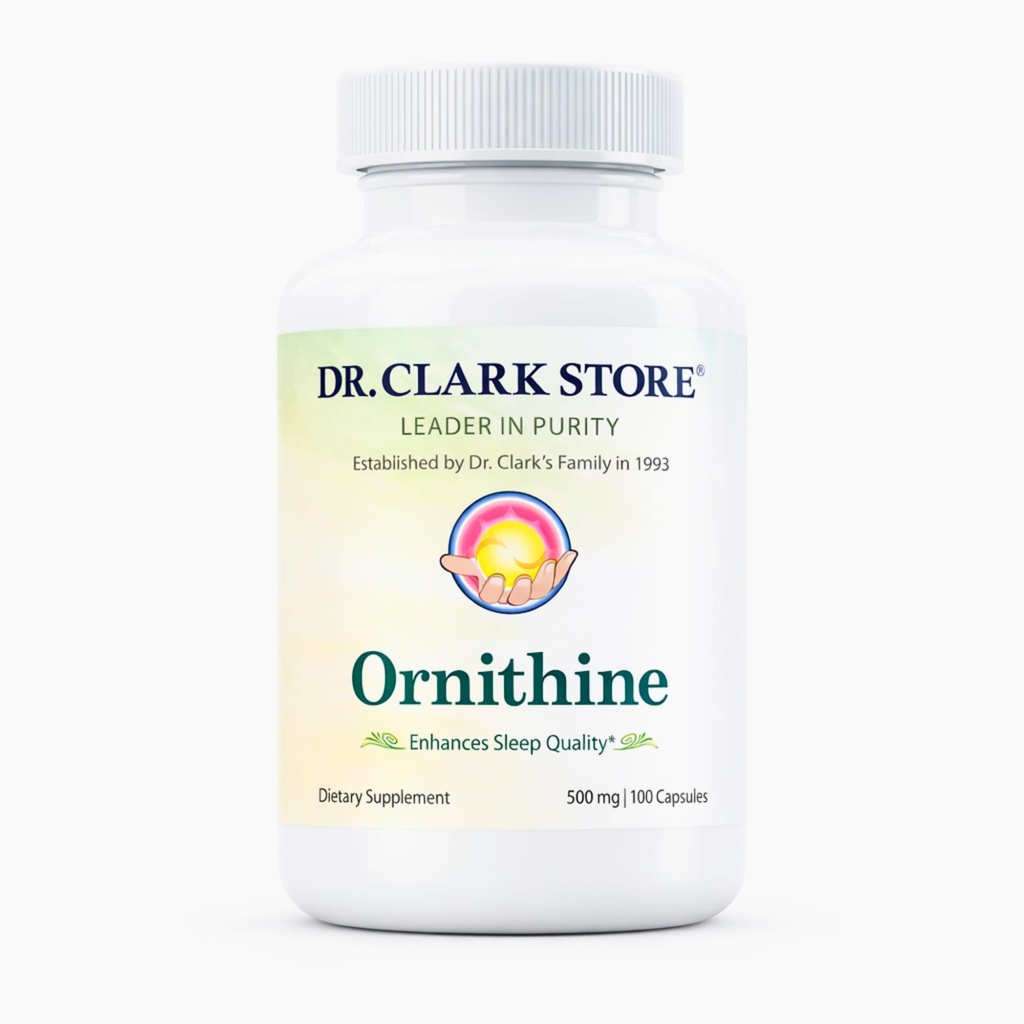 Dr Clark Ornithine Dietary Supplement - Gluten Free, Natural Sleep Aid, Promotes Protein Metabolism, Cleansing and Detoxification, 500mg, 100 Gelatin Capsules