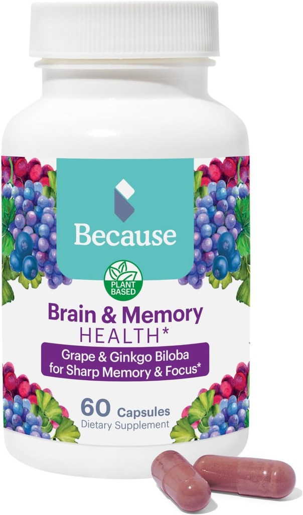 Parce que le supplément de cerveau pour la mémoire et le focus - mélange propriétaire avec Ginkgo Biloba - soutient la fonction cognitive, l'attention et la clarté mentale - végétalien, sans gluten, non-OGM - 740mg portion - 60 capsules
