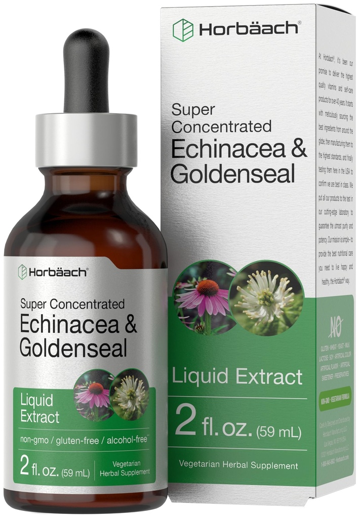 Horbäach Echinacea Diminution de la teinture liquide de seigle d'or de 2 fl oz. Extrait sans alcool.