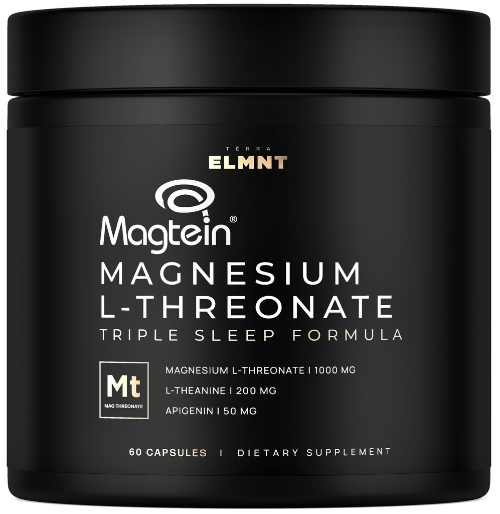 ELMNT Triple Sleep Magnésium Thréonate w. Apigenin, Theanine & Magtein Magnésium L-Thréonate - Capsules de supplément de magnésium à haute absorption pour hommes et femmes